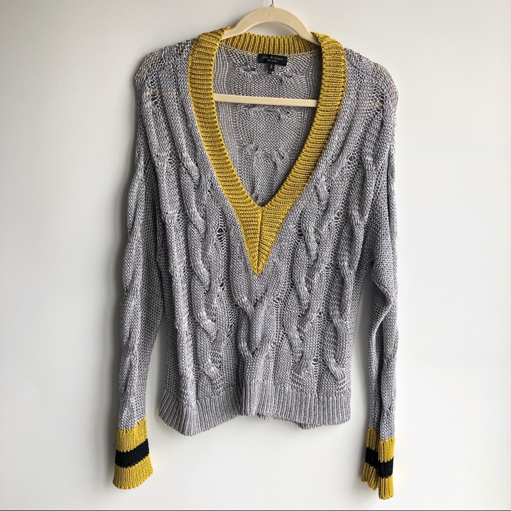 RAG & BONE Emma Metallic Cable Knit V Neck Sweater
